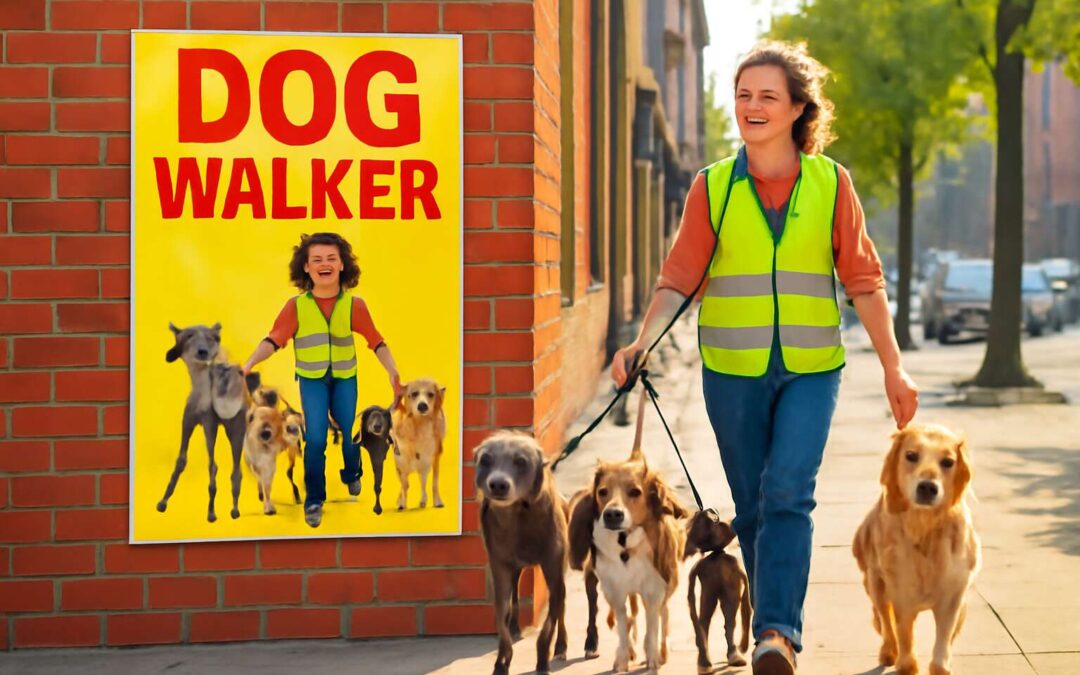Stand out with a dog walker poster that captures hearts and brings in more clients.
