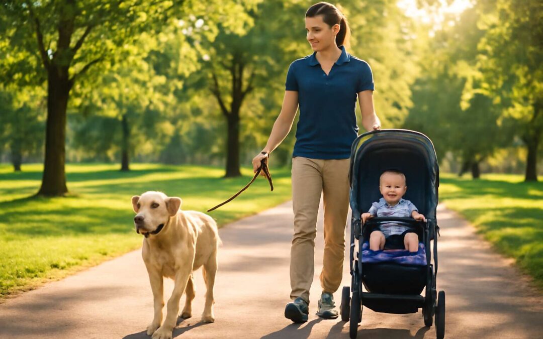 Meet the dog walker for baby: safe strolls that grow confidence.